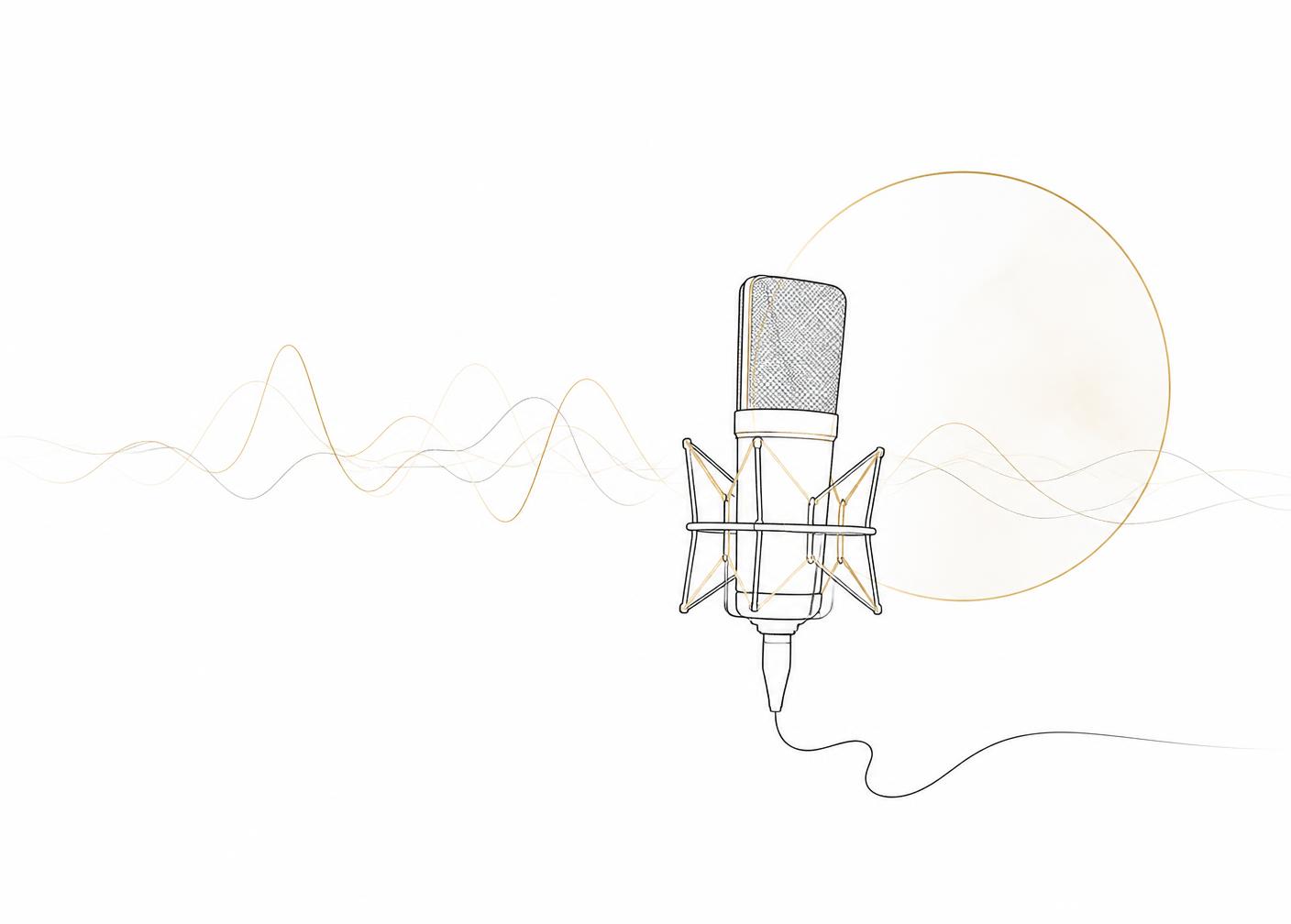 Line drawing of a studio microphone with soft waveform lines
